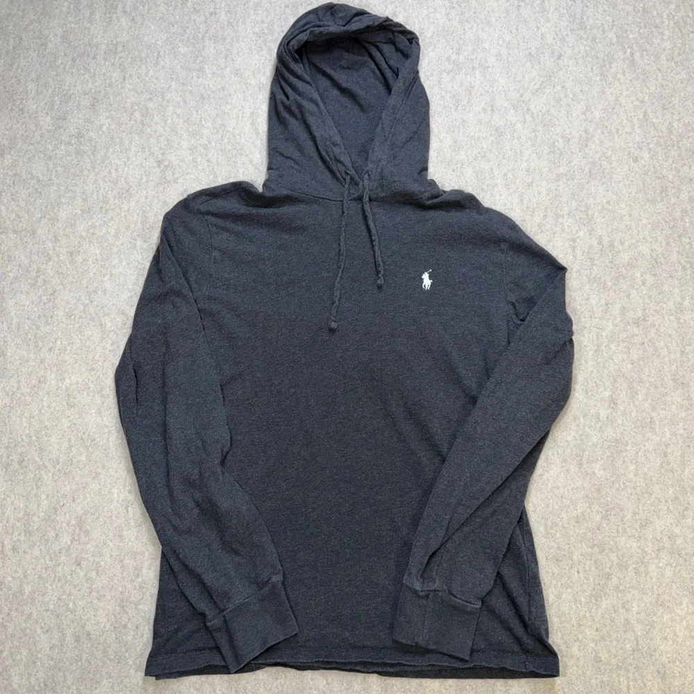 Polo Ralph Lauren Mens Charcoal Grey Long Sleeve Hooded T-Shirt Medium Preppy